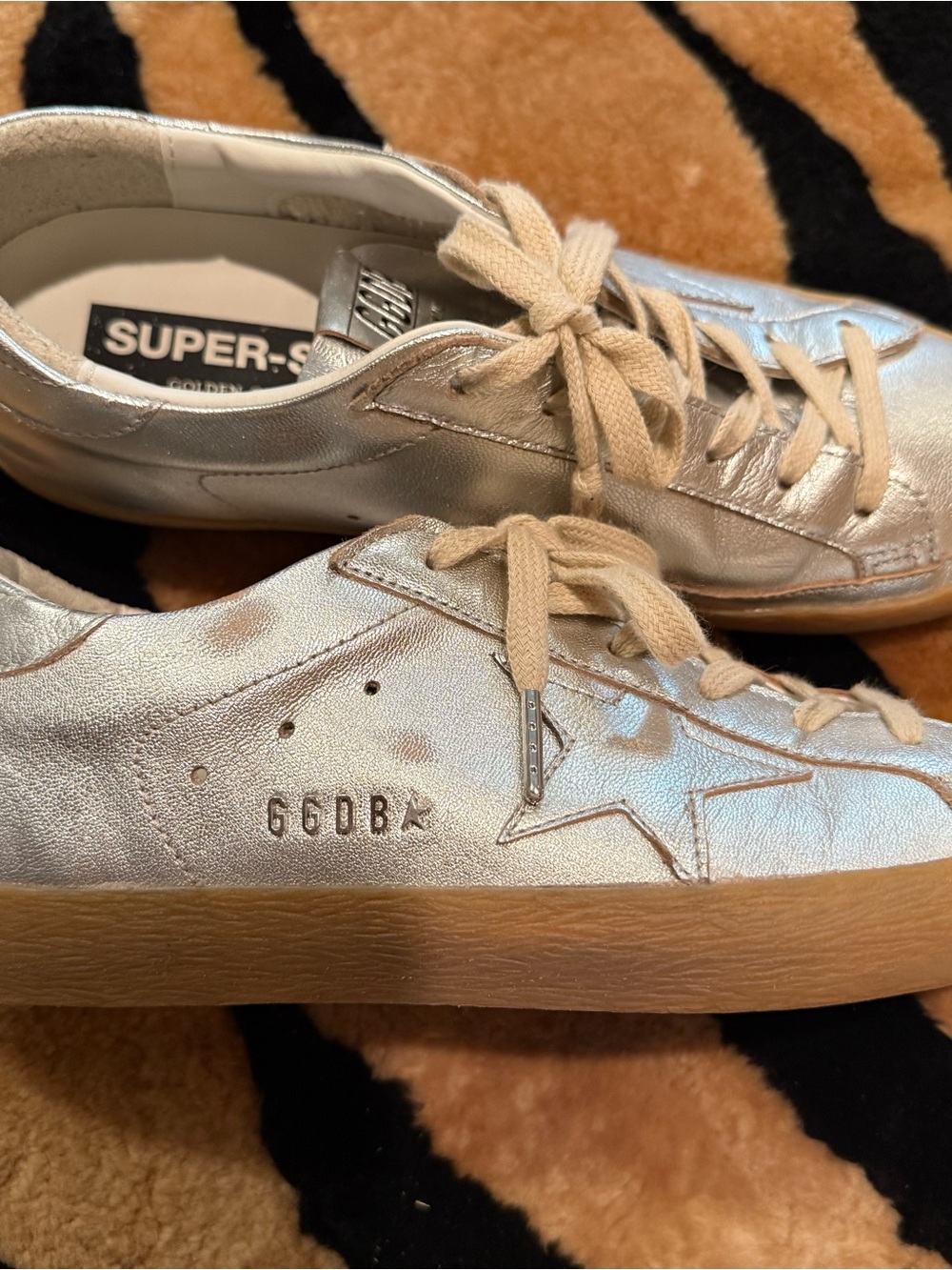 Golden Goose Kids Metallic Silver Superstar Sneakers with Tan Laces